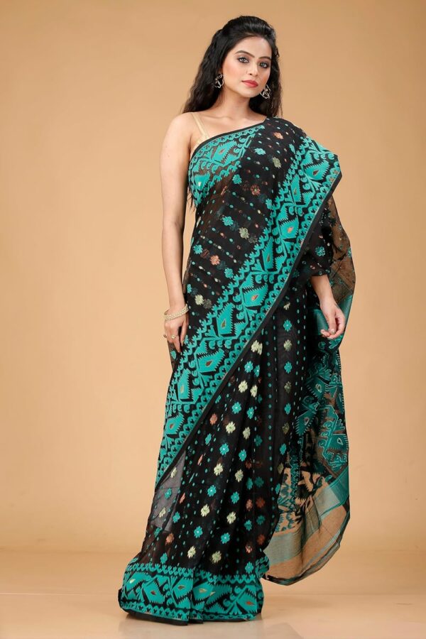 OISHANI SAREE GHOR Women's Traditional Bengal Cotton Silk Soft Jamdani Saree - Beautiful design and Quality - Without Blouse Piece - Image 5