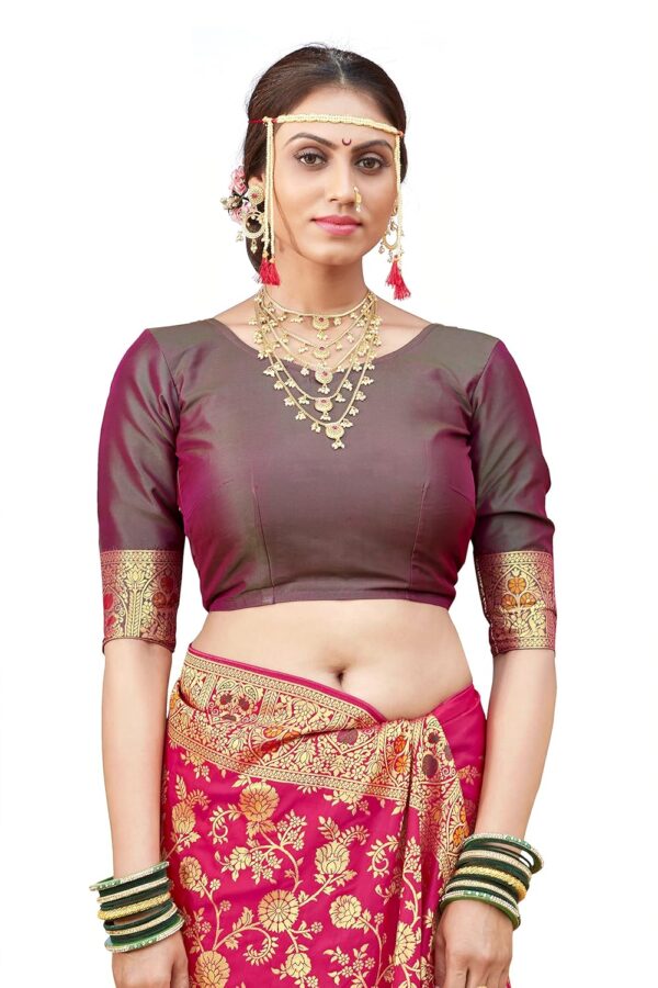 Monjolika Fashion Women's Banarasi Silk Saree With Blouse Piece. - Image 5
