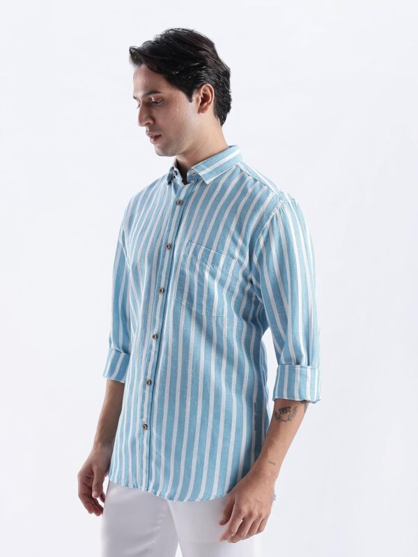 TURMS Water Repellent Men's Striped Shirt | Anti Stain Anti Odor | Concealed Button Down Collar Full Sleeves Kansas Linen Casual and Formal Wear - Image 3