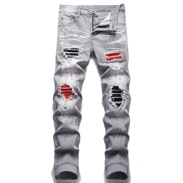 AITITIA Men's Biker Zipper Deco Washed Straight Fit Jeans