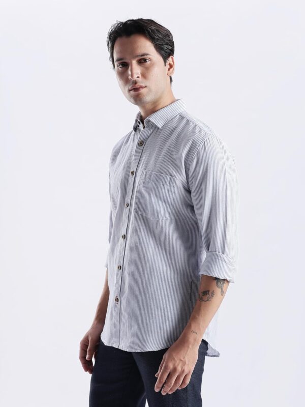 TURMS Water Repellent Men's Striped Shirt | Anti Stain Anti Odor | Concealed Button Down Collar Full Sleeves Kansas Linen Casual and Formal Wear - Image 3