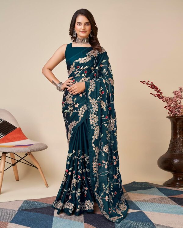 VAIRAGEE Women Beautiful soft Silk Embroidery Work Saree with blouse piece(6093) - Image 2