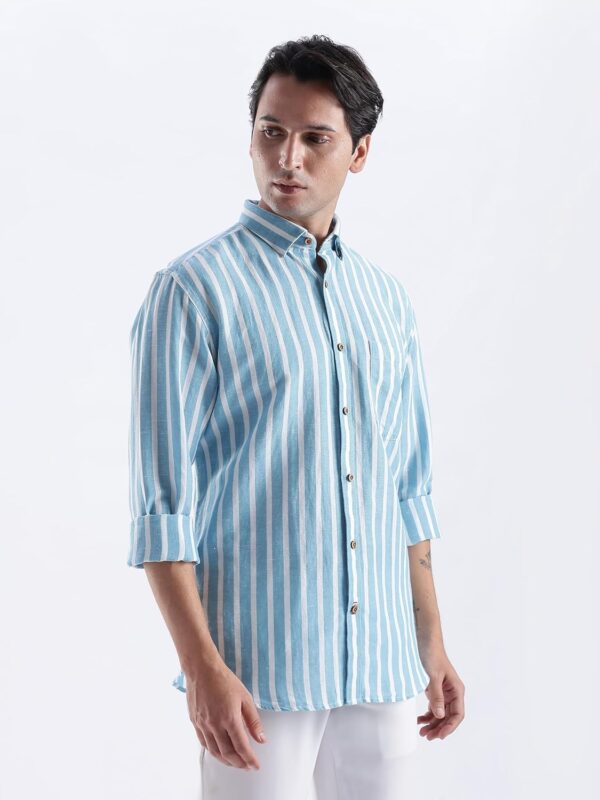 TURMS Water Repellent Men's Striped Shirt | Anti Stain Anti Odor | Concealed Button Down Collar Full Sleeves Kansas Linen Casual and Formal Wear - Image 4