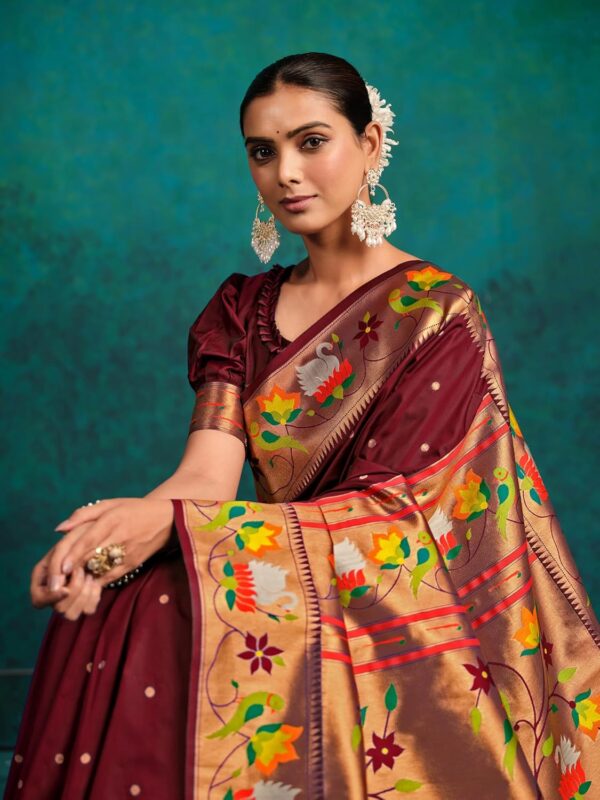 EthnicJunction Women's Pure Silk Paithani Woven Saree With Blouse Piece - Image 2