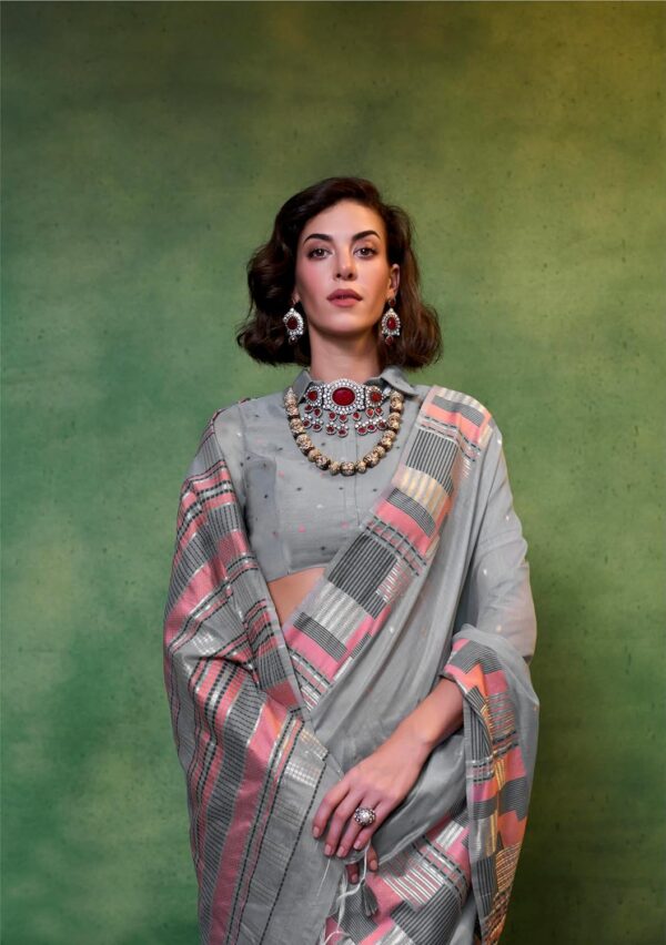 SGF11 Women's Kanjivaram Soft Cotton Linen Silk Saree With Unstitched Blouse Piece - Image 3