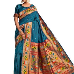 EthnicJunction Women's Pure Silk Paithani Woven Saree With Blouse Piece