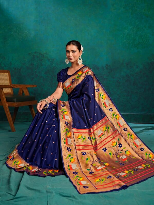 EthnicJunction Women's Pure Silk Paithani Woven Saree With Blouse Piece - Image 3