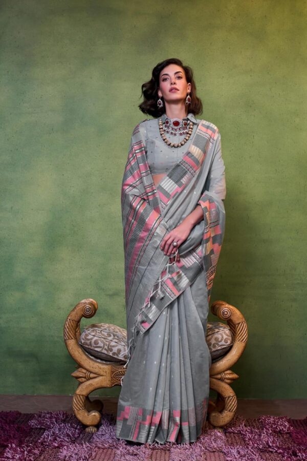 SGF11 Women's Kanjivaram Soft Cotton Linen Silk Saree With Unstitched Blouse Piece - Image 2