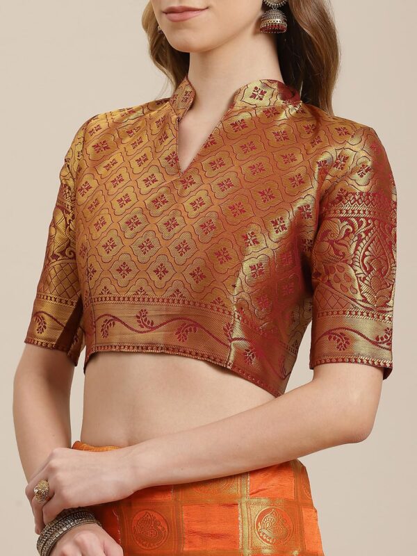 KAVINDI Women's Banarasi Silk With Jacquard Print Saree With Blouse - Image 3