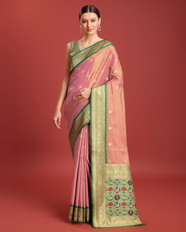 Monjolika Fashion Women's Patola pallu Banarasi tissue silk saree Comes with Unstitched Blouse piece - Image 2