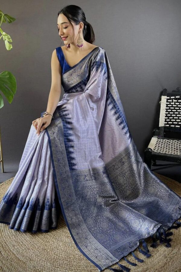 SGF11 Women's Kanjivaram Soft Silk Gadwal Pattu Sarees With Zari Checks Weaving - Image 4
