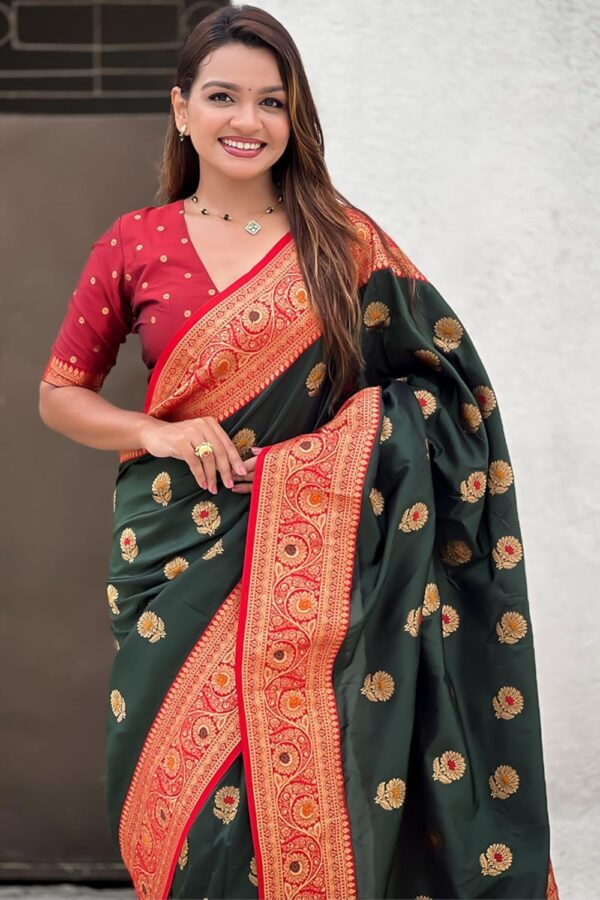 SGF11 Women's Kanjivaram Pure Soft Silk Saree With Unstitched Blouse Piece - Image 3