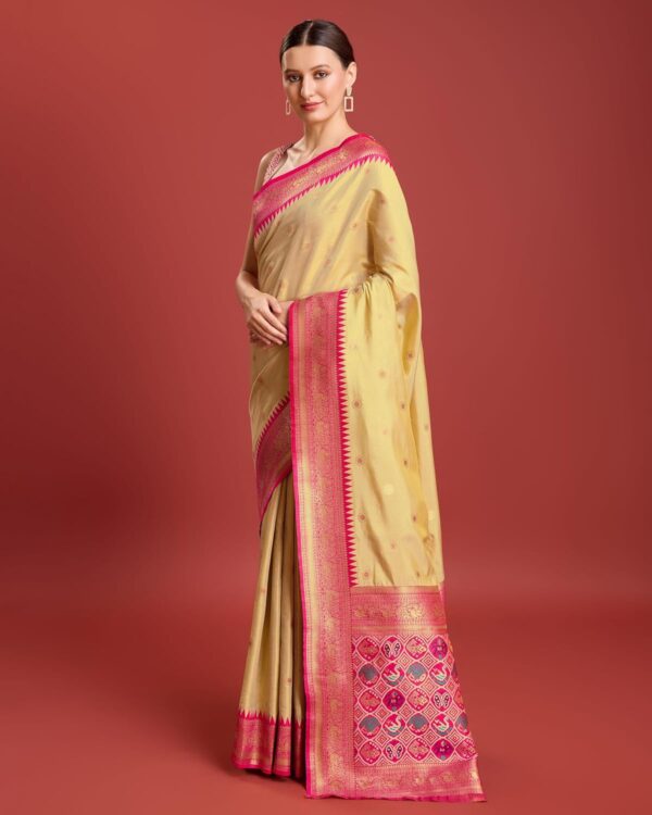 Monjolika Fashion Women's Patola pallu Banarasi tissue silk saree Comes with Unstitched Blouse piece - Image 4