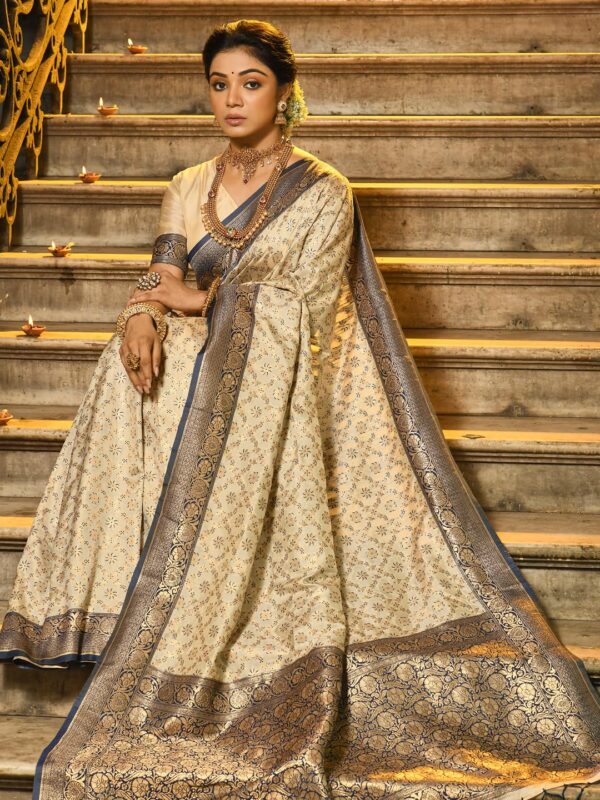 Astita Banarasi Silk Saree with Golden Zari Floral Weaving | Soft Lightweight Traditional Saree for Women | Perfect for Festive Occasions, Gifting & Celebrations - Image 3