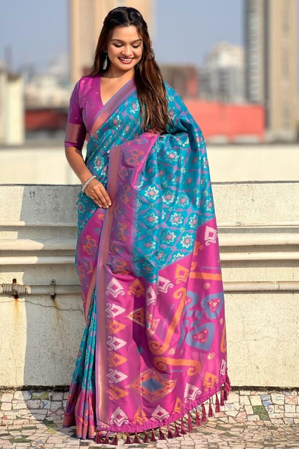 SGF11 Women's Kanjivaram Patola Soft Pure Silk Sarees With Unstitched Blouse Piece - Image 4