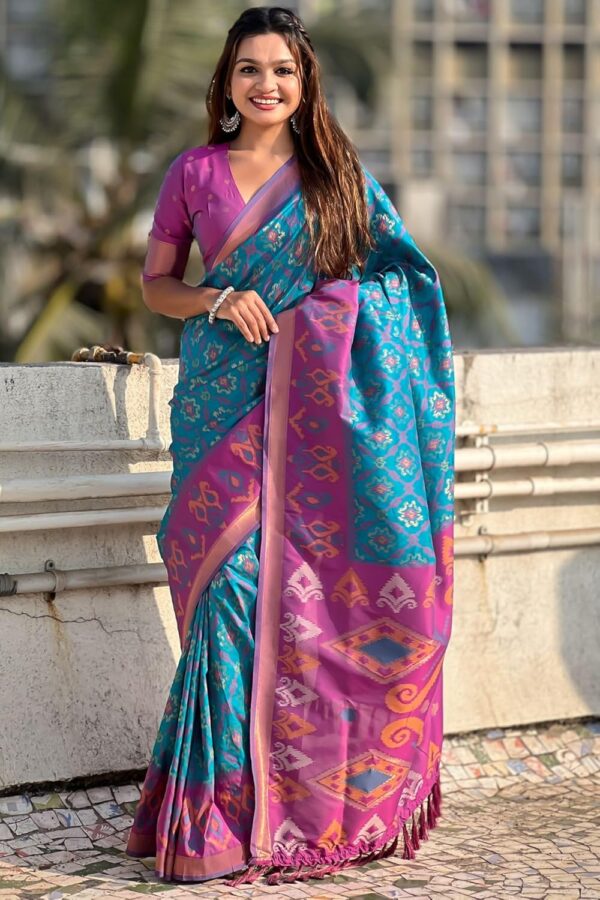 SGF11 Women's Kanjivaram Patola Soft Pure Silk Sarees With Unstitched Blouse Piece - Image 2