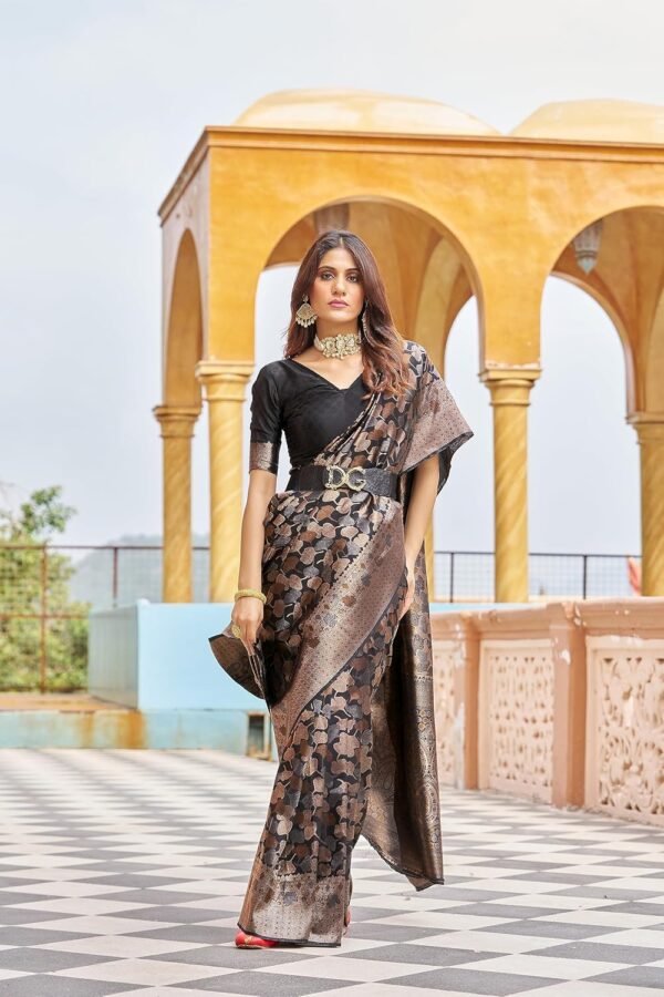 SWORNOF Womens Kanjivaram Silk Saree with Zari Woven Saree With Blouse Piece - Image 4