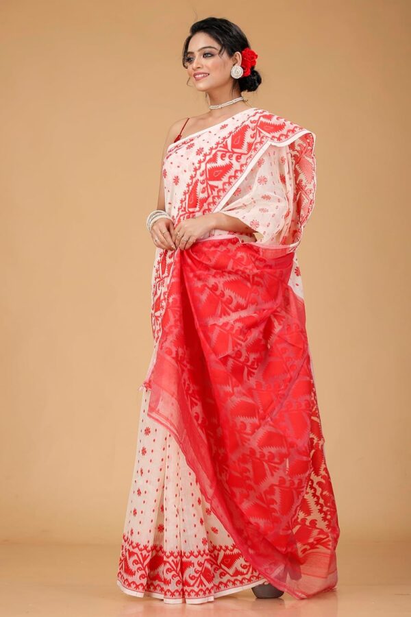 OISHANI SAREE GHOR Women's Traditional Bengal Cotton Silk Soft Jamdani Saree - Beautiful design and Quality - Without Blouse Piece - Image 2