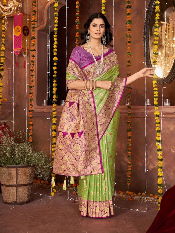 Mehrang Women's Pure Kanjivaram Silk Saree Banarasi Silk Wedding Sarees for Women with Blouse Piece - Image 5