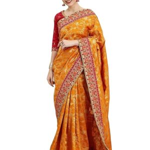 TRENDMALLS Women's Pure Silk Embroidery Work Saree with Unstitch Blouse Piece