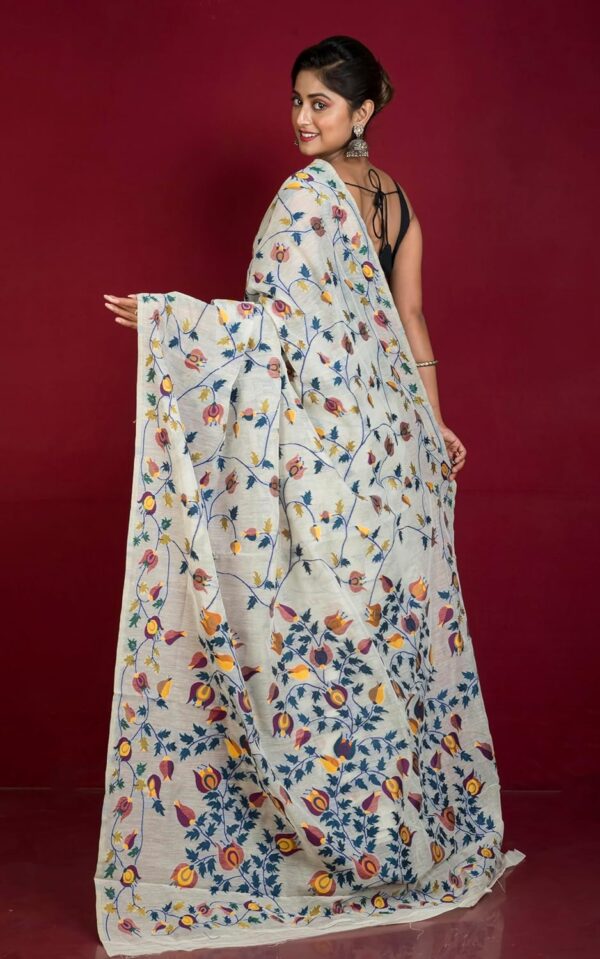 Bengal looms India Tantuja Inspired Traditional Karat Nakshi Work Soft Jamdani Saree - Image 2