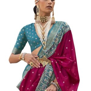 SAREE MALL Woven Design Zari Work Pure Patola Silk Saree for Women With Unstitched Blouse Piece
