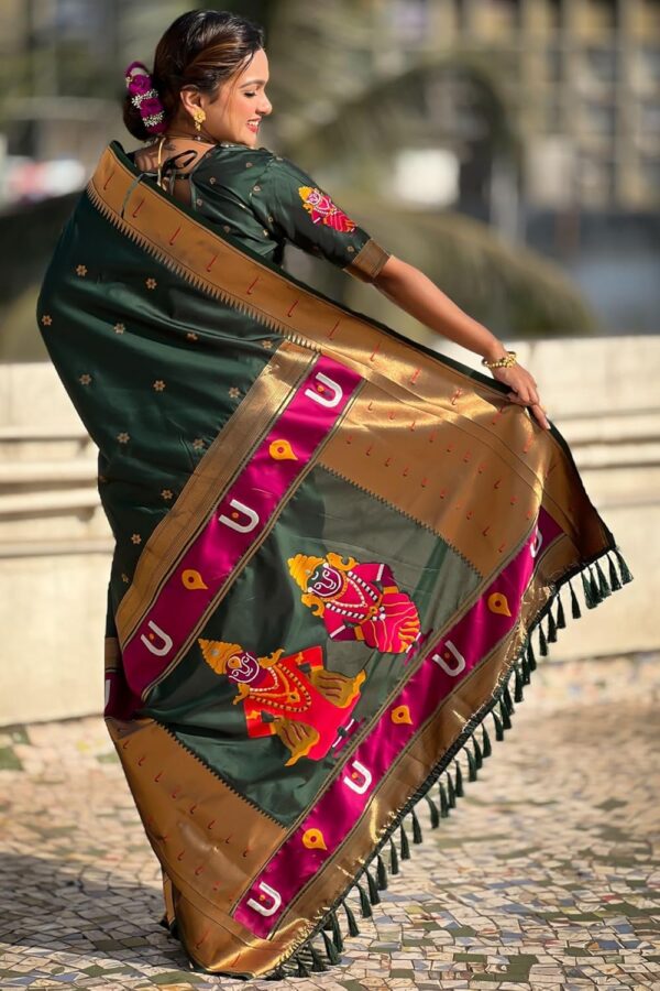 SGF11 Women's Kanjivaram Paithani Silk Saree With Unstitched Blouse Piece - Image 4