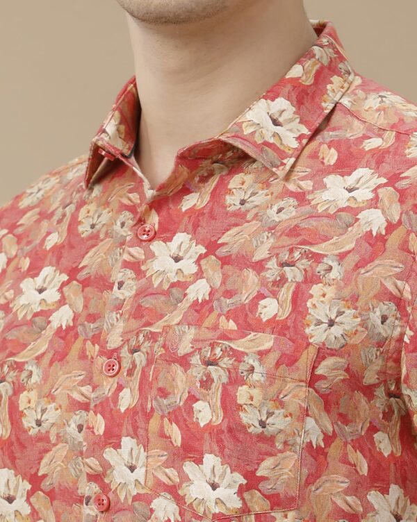 Linen Club Men's Pure Linen Blue Printed Contemporary Half Full Sleeve Casual Shirt - Image 5
