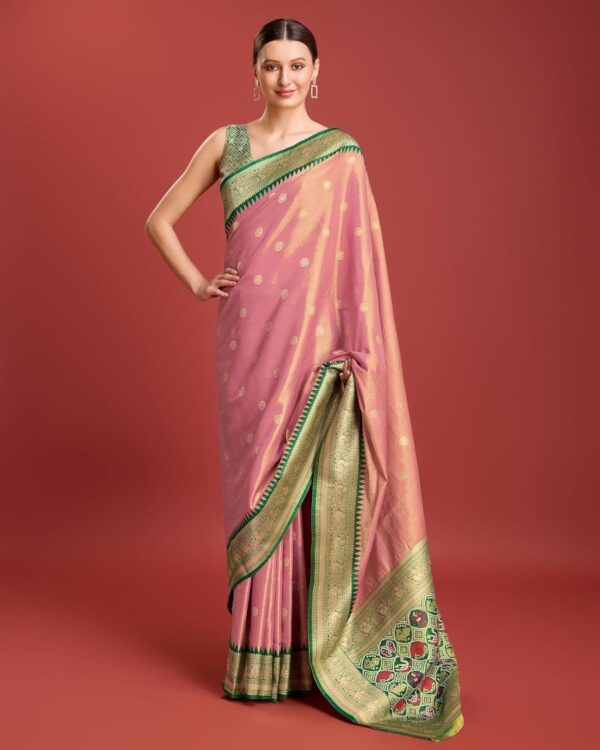 Monjolika Fashion Women's Patola pallu Banarasi tissue silk saree Comes with Unstitched Blouse piece - Image 6