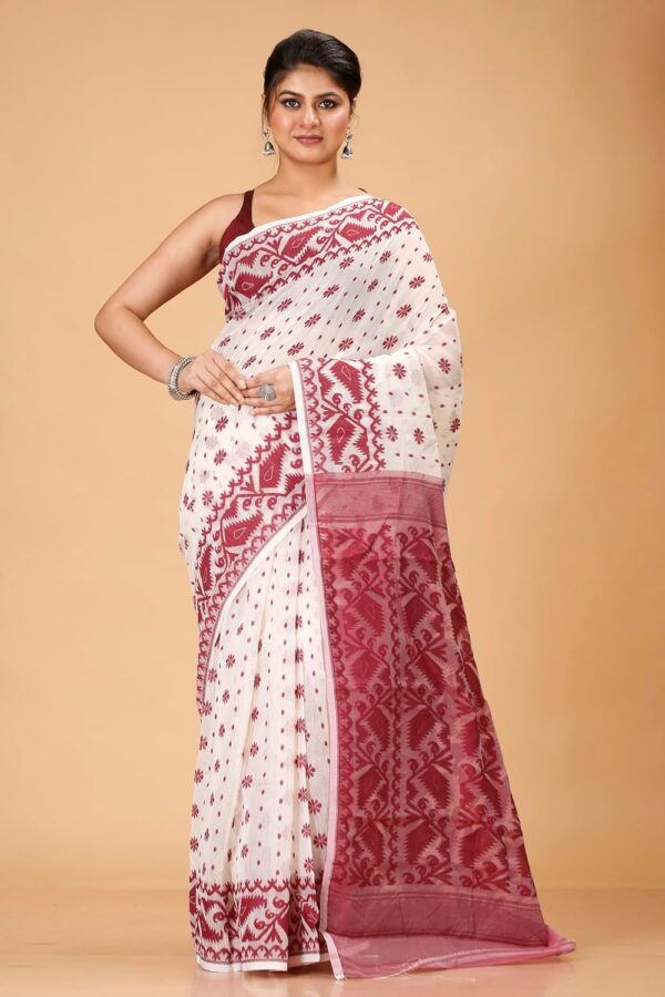 OISHANI SAREE GHOR Women's Traditional Bengal Cotton Silk Soft Jamdani Saree - Beautiful design and Quality - Without Blouse Piece - Image 6