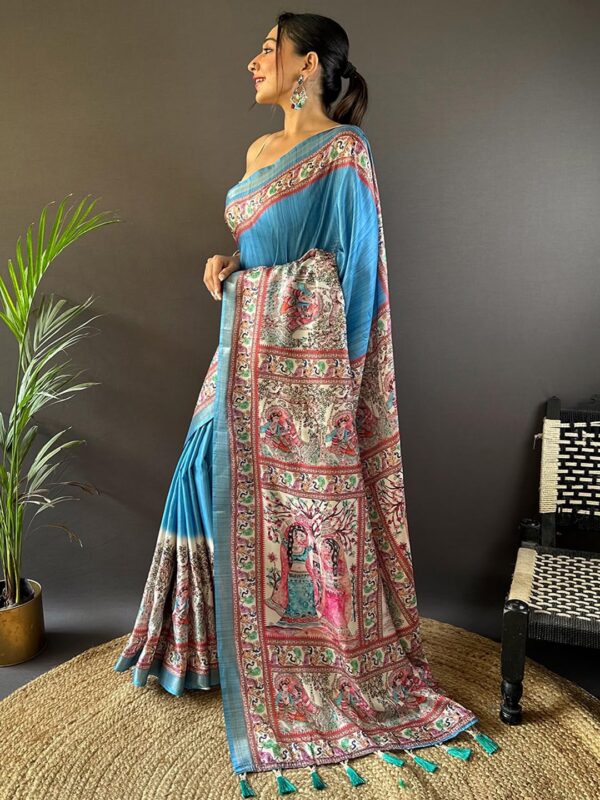 Panzora Women's Tussar Silk Madhubani Printed Saree With Unstitched Blouse Piece - Image 3