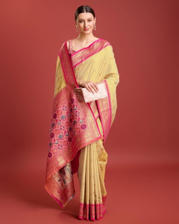 Monjolika Fashion Women's Patola pallu Banarasi tissue silk saree Comes with Unstitched Blouse piece - Image 6