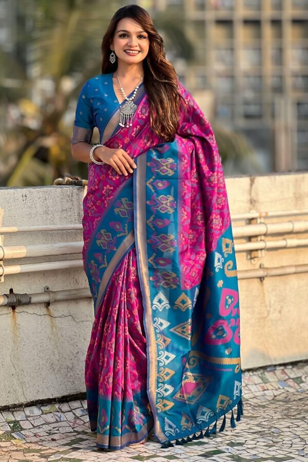 SGF11 Women's Kanjivaram Patola Soft Pure Silk Sarees With Unstitched Blouse Piece - Image 2