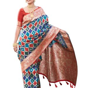 MANOHARI Women's Trendy Banarasi Woven Saree with Heavy Jacquard Work, Elegant Design, Silk Saree with Maching Lace Border Unstitched Blouse Piece for Weddings & Festive Occasions
