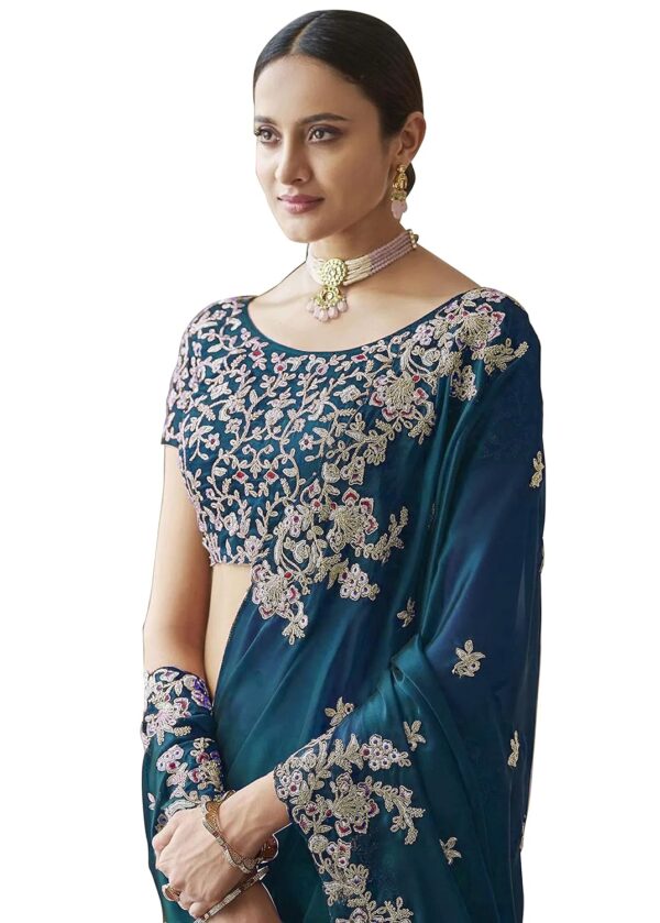 TRENDMALLS Women's Rangoli Silk Embroidery Saree with Unstitch Blouse Piece Saree for Women - Image 4