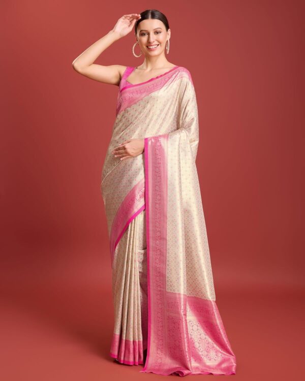 Monjolika Fashion Women's Kanjivaram Silk Mesmerizing Saree for Every Celebrations Comes With Unstitched Blouse Piece - Image 2