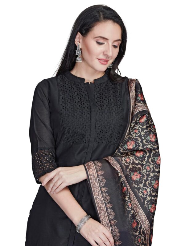 nioni Women's Chanderi Chikan Work Kurti with Pant and Printed Kota Silk Dupatta Open Mandarin Collar Kurta with 3/4 Sleeves Salwar Suit Set with pant and Dupatta for Ladies/Girls - Image 2