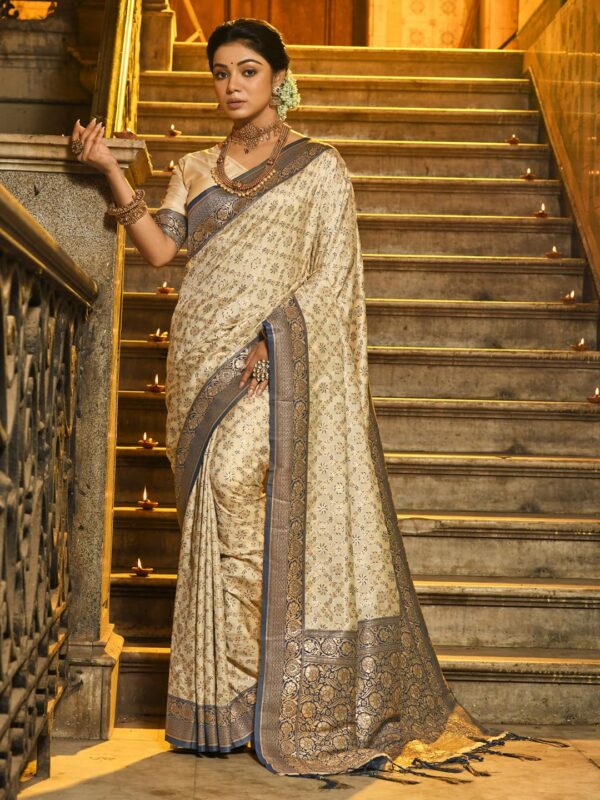 Astita Banarasi Silk Saree with Golden Zari Floral Weaving | Soft Lightweight Traditional Saree for Women | Perfect for Festive Occasions, Gifting & Celebrations - Image 2