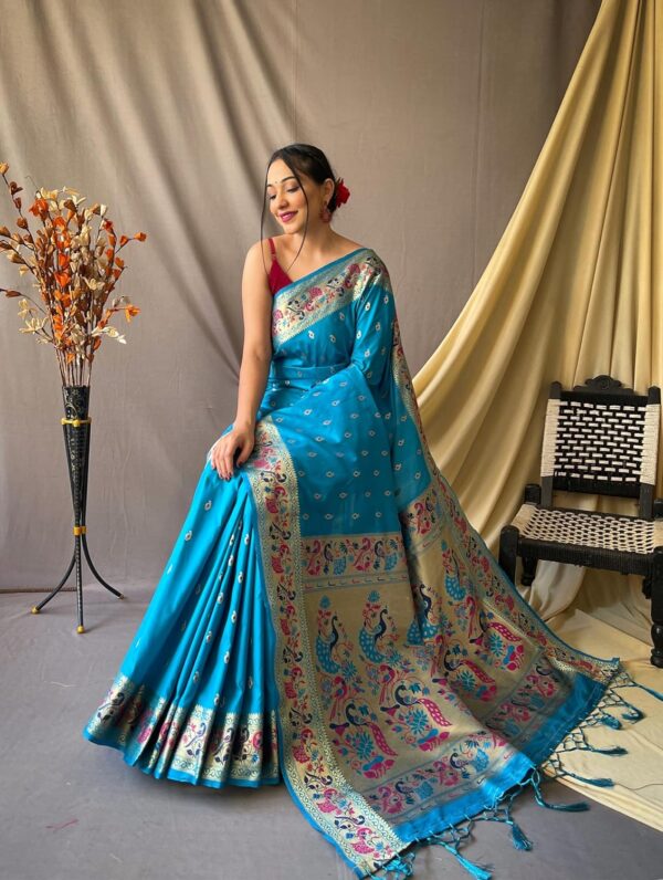 SGF11 Women's Paithani Soft Lichi Silk Kanjivaram Sarees With Blouse Piece - Image 4