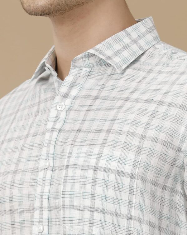 Linen Club Men's Pure Linen Blue Checked Contemporary Fit Half Sleeve Casual Shirt - Image 4