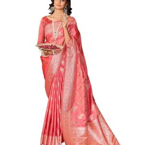 Mehrang Women's Pure Kanjivaram Silk Saree Banarasi Silk Wedding Sarees for Women with Blouse Piece