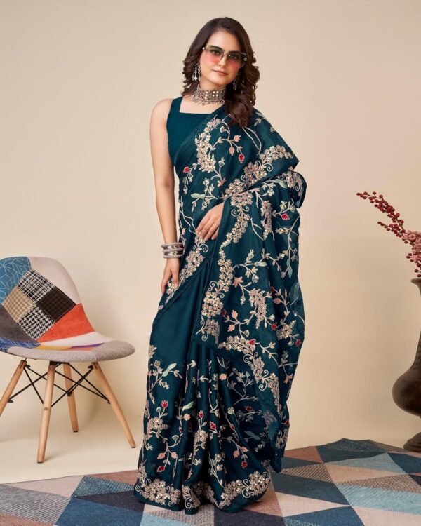 VAIRAGEE Women Beautiful soft Silk Embroidery Work Saree with blouse piece(6093) - Image 5