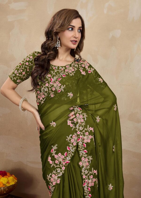 TRENDMALLS Women's Rangoli Silk Embroidery Saree with Unstitch Blouse Piece Saree for Women - Image 3