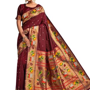 EthnicJunction Women's Pure Silk Paithani Woven Saree With Blouse Piece
