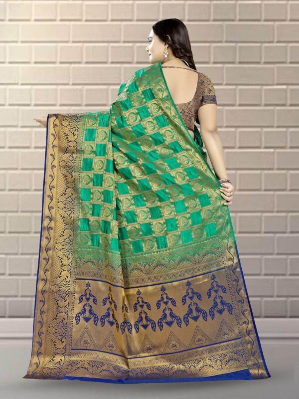 KAVINDI Women's Banarasi Silk With Jacquard Print Saree With Blouse - Image 2