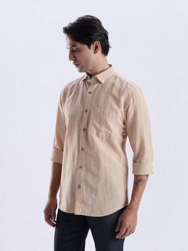 TURMS Water Repellent Men's Striped Shirt | Anti Stain Anti Odor | Concealed Button Down Collar Full Sleeves Kansas Linen Casual and Formal Wear - Image 3