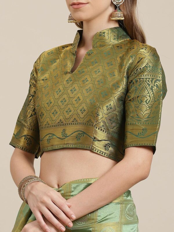KAVINDI Women's Banarasi Silk With Jacquard Print Saree With Blouse - Image 3