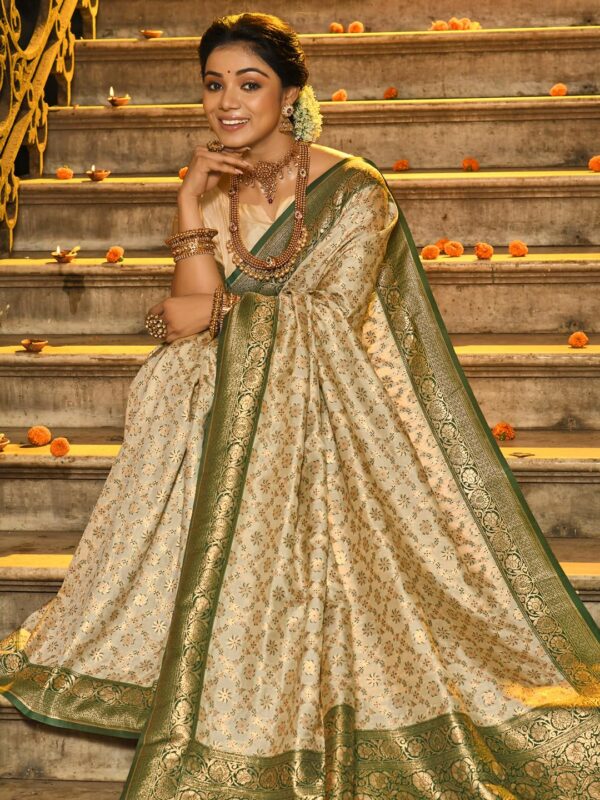 Astita Banarasi Silk Saree with Golden Zari Floral Weaving | Soft Lightweight Traditional Saree for Women | Perfect for Festive Occasions, Gifting & Celebrations - Image 3