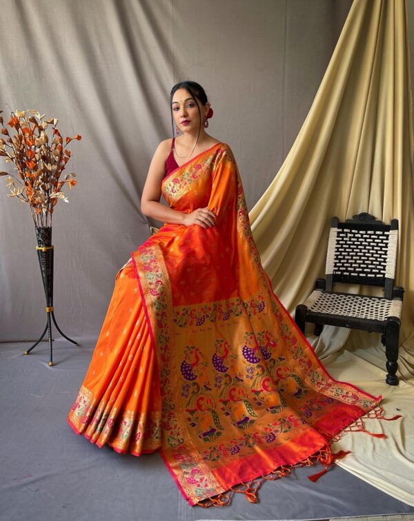 SGF11 Women's Paithani Soft Lichi Silk Kanjivaram Sarees With Blouse Piece - Image 4