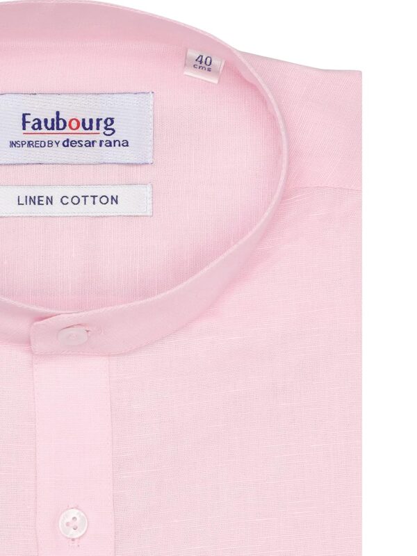 Faubourg Mens Linen Cotton Mandarin Chinese Collar Formal Shirt - Image 2
